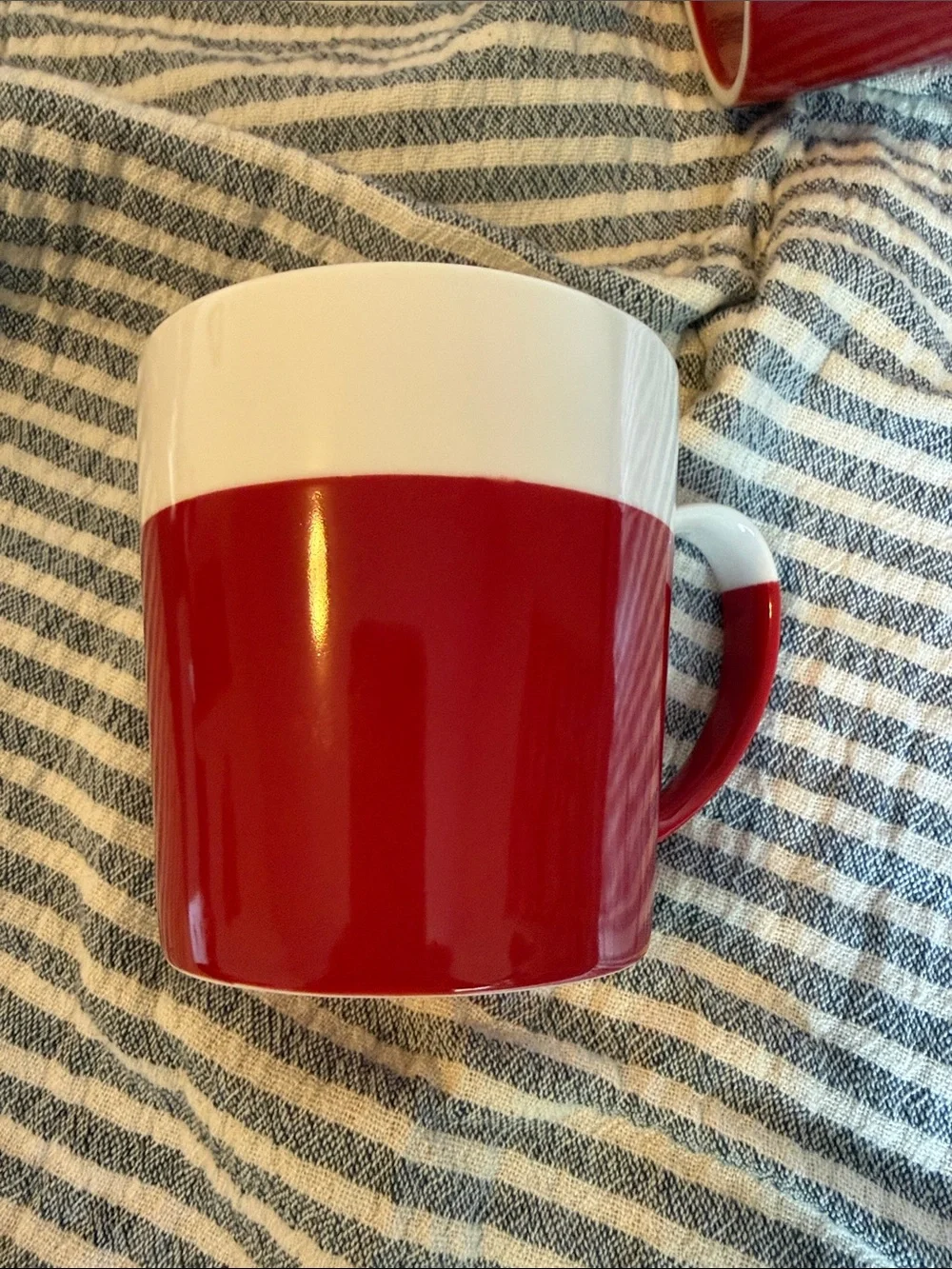 Crate&Barrel Two-Tone Red and White Ceramic Mug
